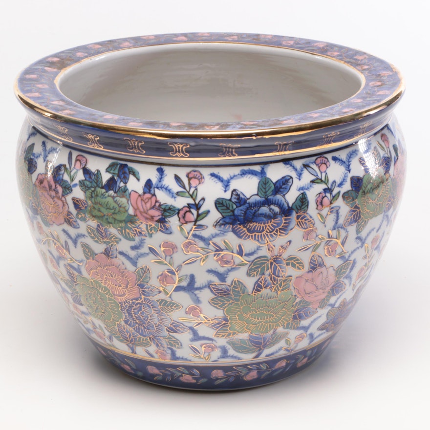 Chinese Porcelain Fish Bowl Planter, Mid to Late 20th Century