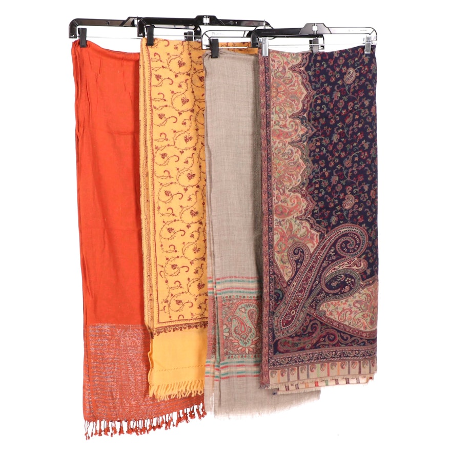 Woven Wool and Cashmere Shawls Including Hand-Embroidered, Made in India