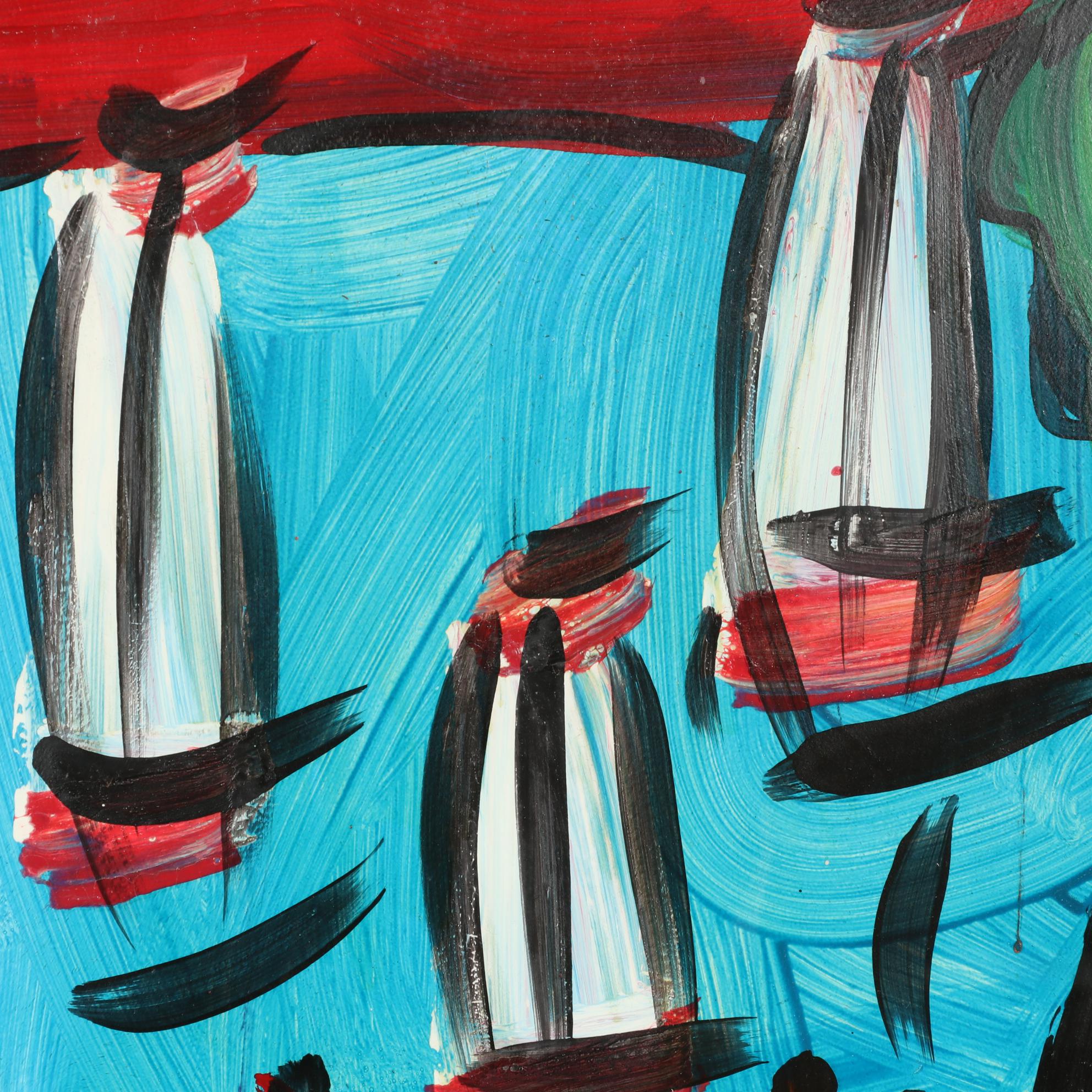 Peter Keil Abstract Sailboats Oil Painting