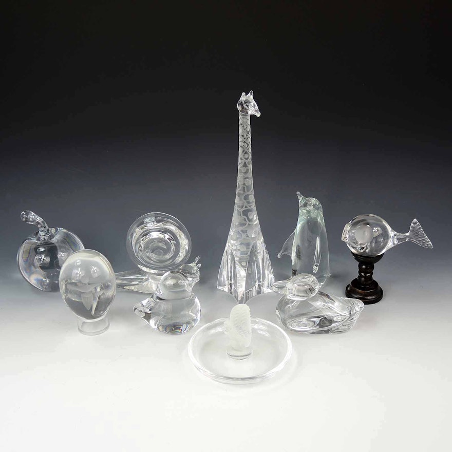 Daum Cut Glass Bird Figurine, Atlantis Glass Duck Figurine, and More