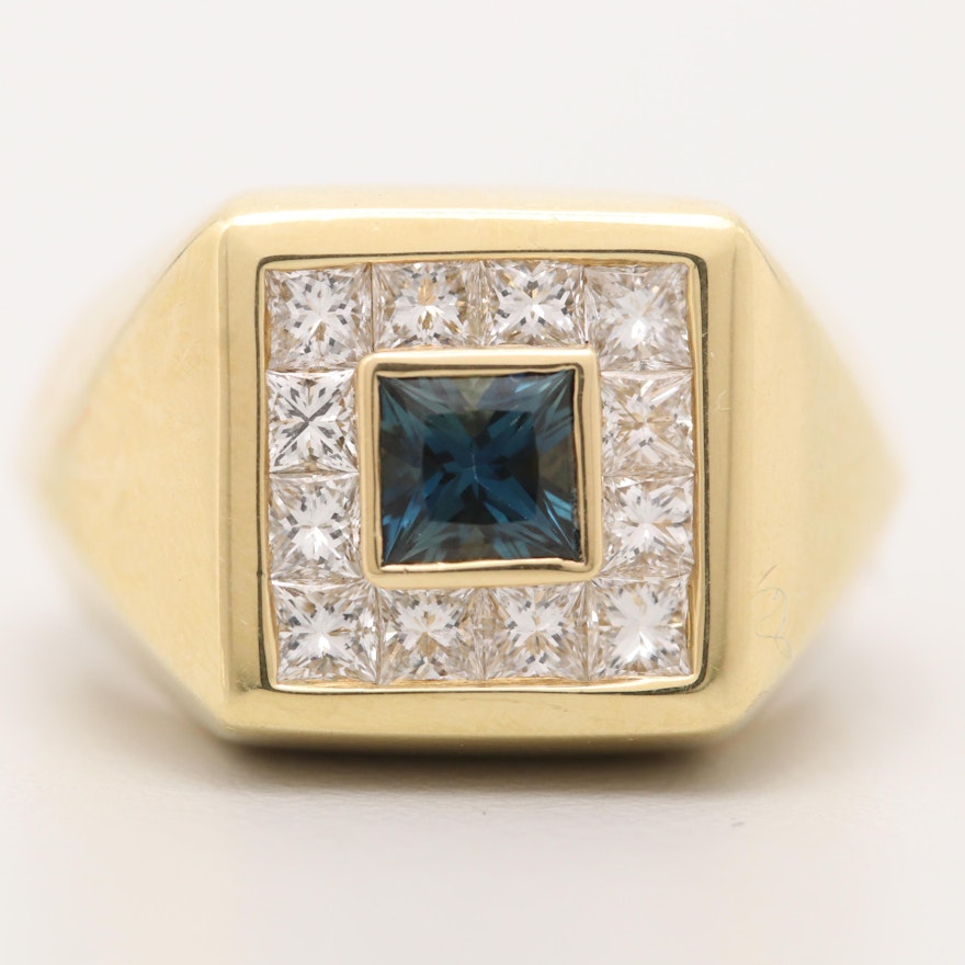 18K Yellow Gold 1.33 CT Sapphire and Diamond Ring