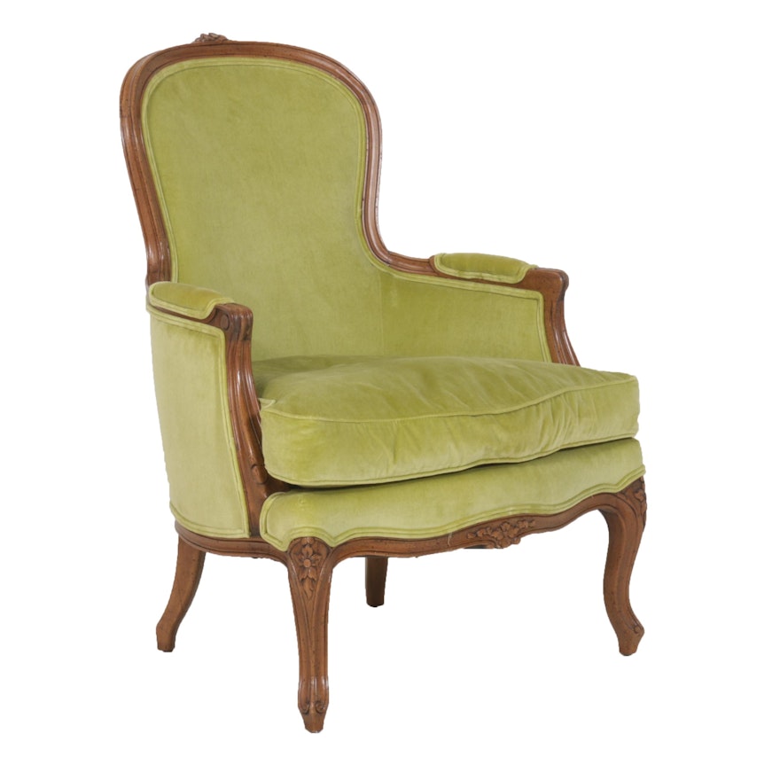 Henredon Louis XV Style Citron Lime Velvet Chair, Mid to Late 20th Century