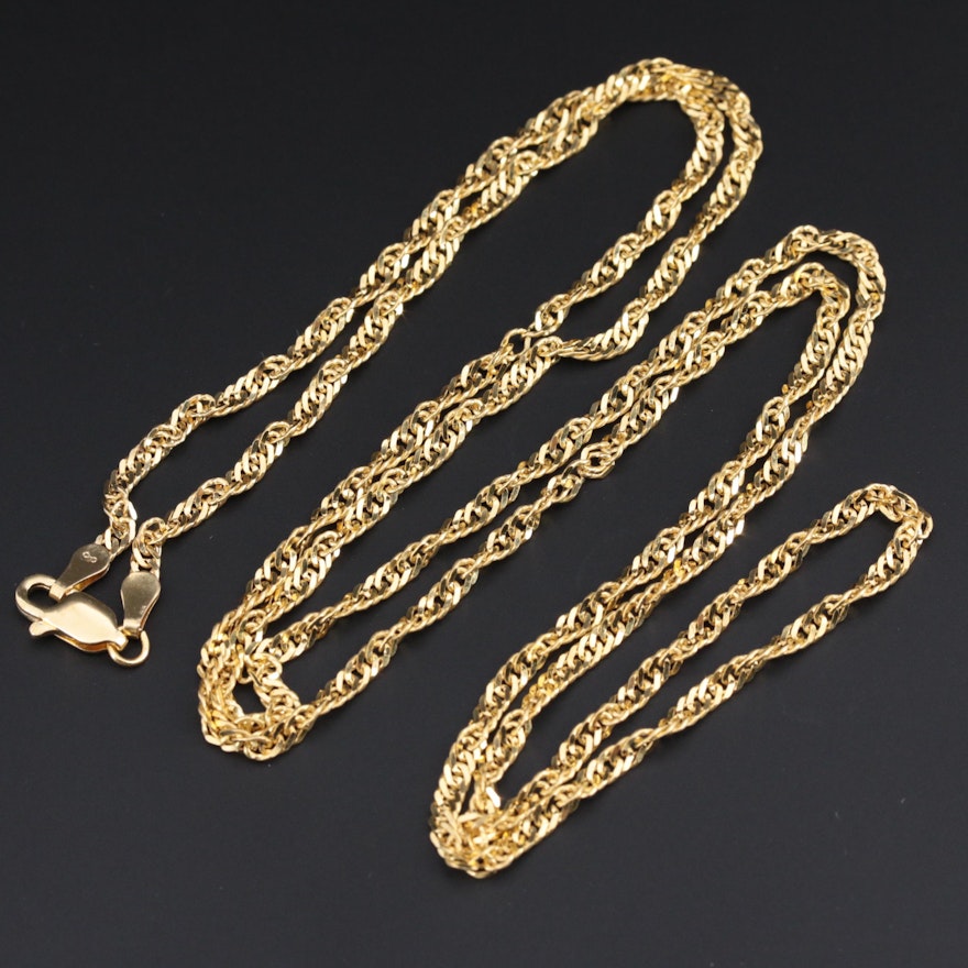 14K Yellow Gold Diamond Cut Singapore Chain Necklace