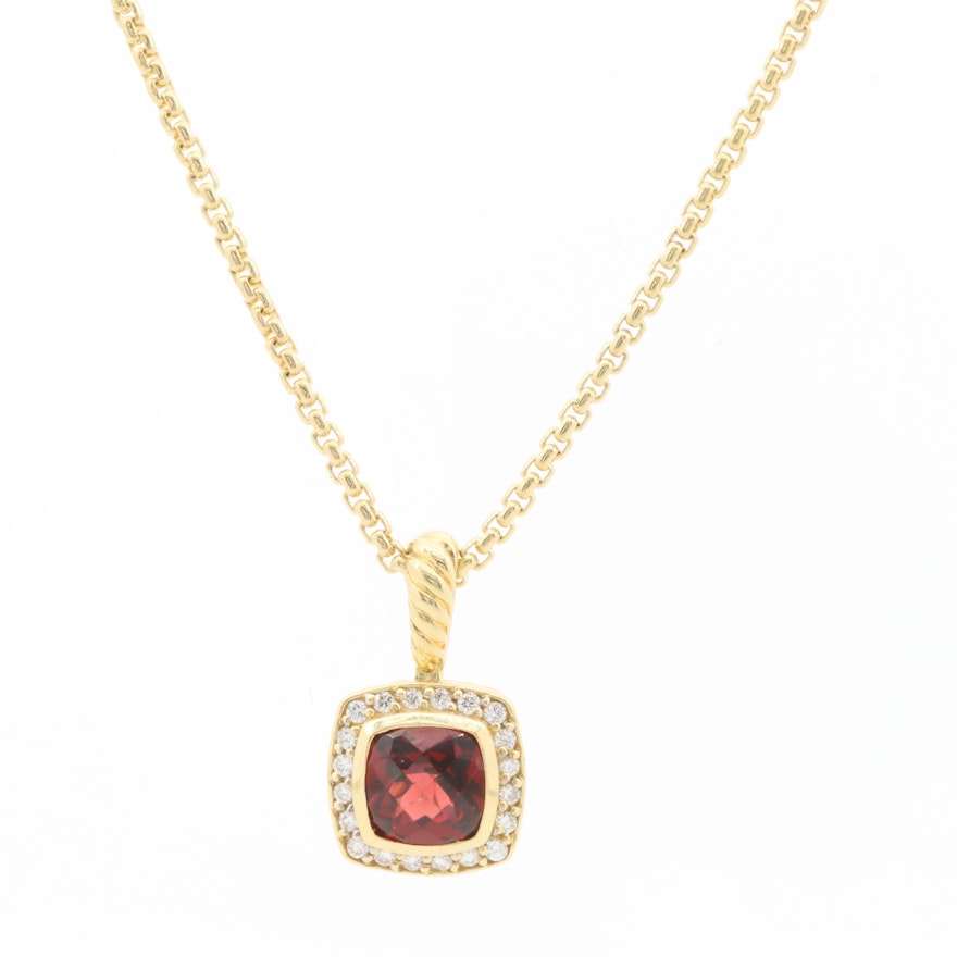 David Yurman "Albion" 18K Yellow Gold Garnet and Diamond Necklace