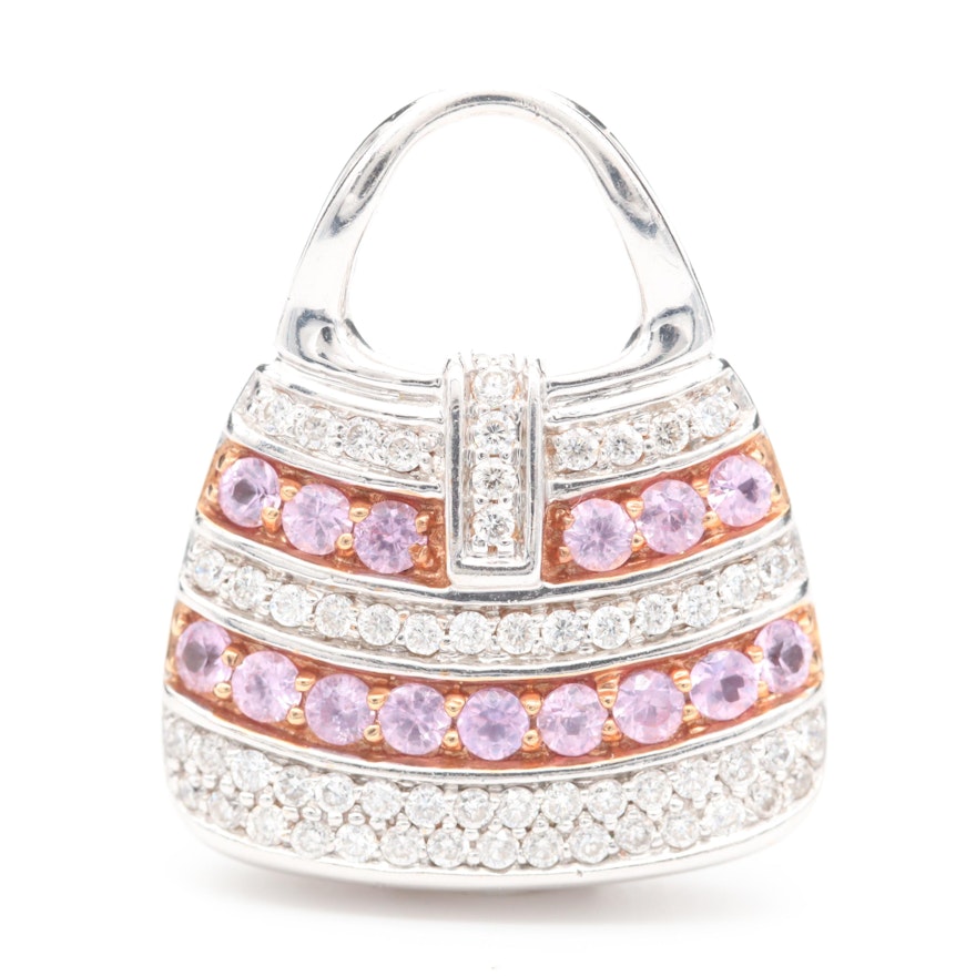 Mirabelle 18K White Gold Pink Sapphire and Diamond Purse Pendant