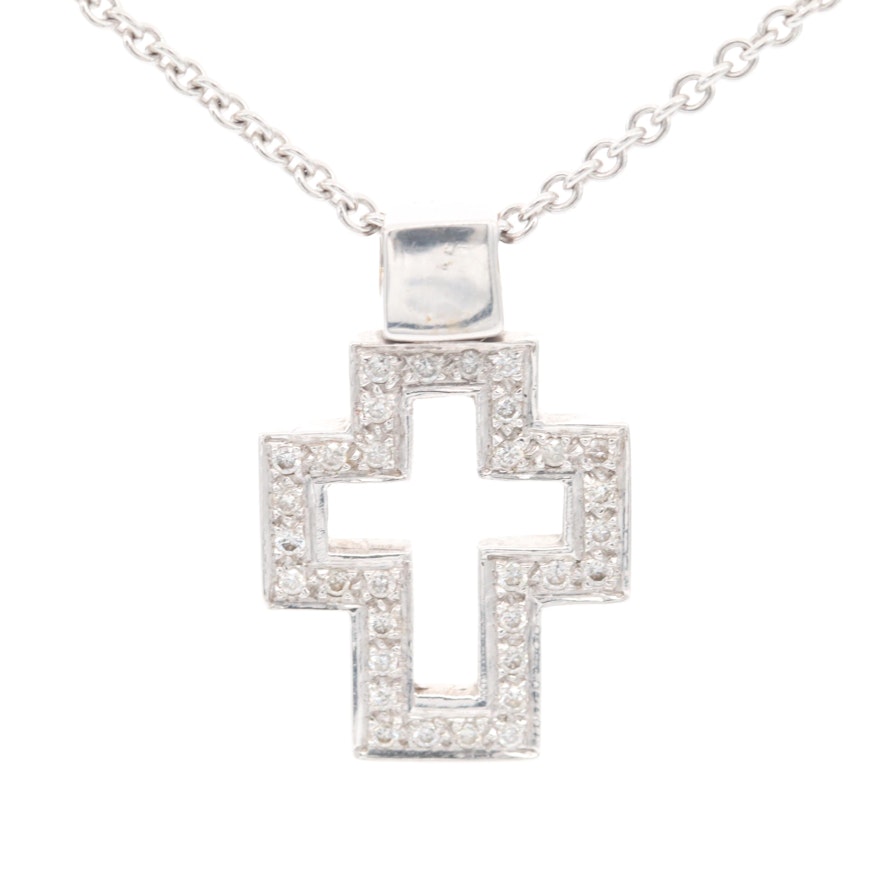 18K White Gold Diamond Cross Pendant with Chain