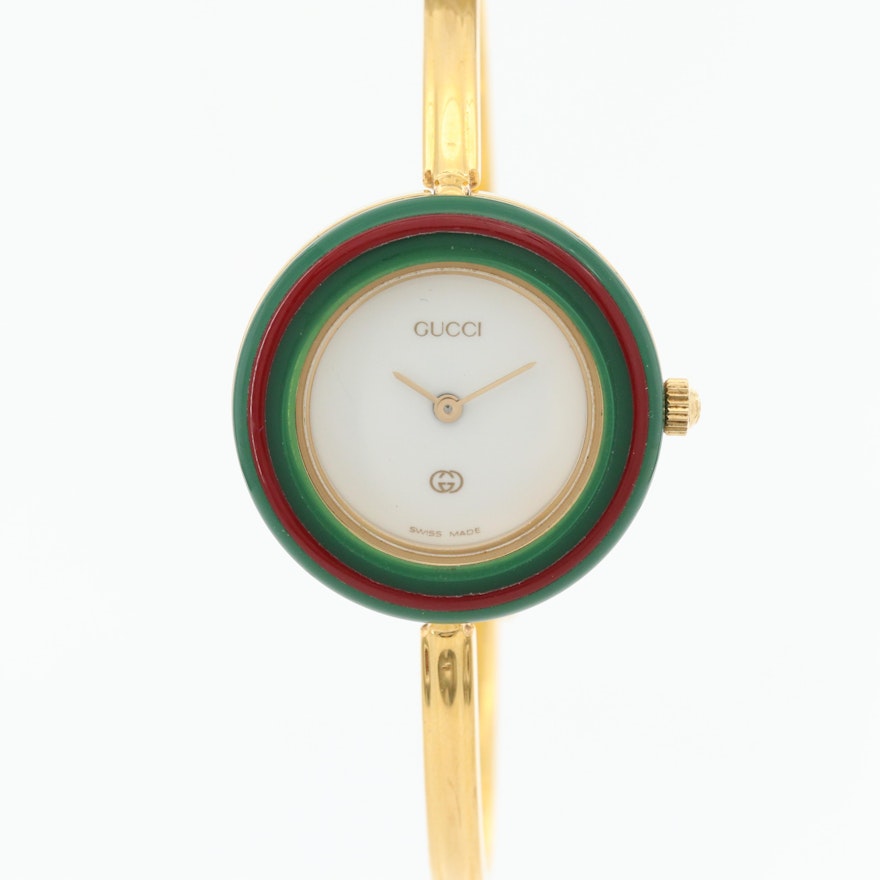 Gucci Gold Tone Quartz Wristwatch with Interchangeable Bezels