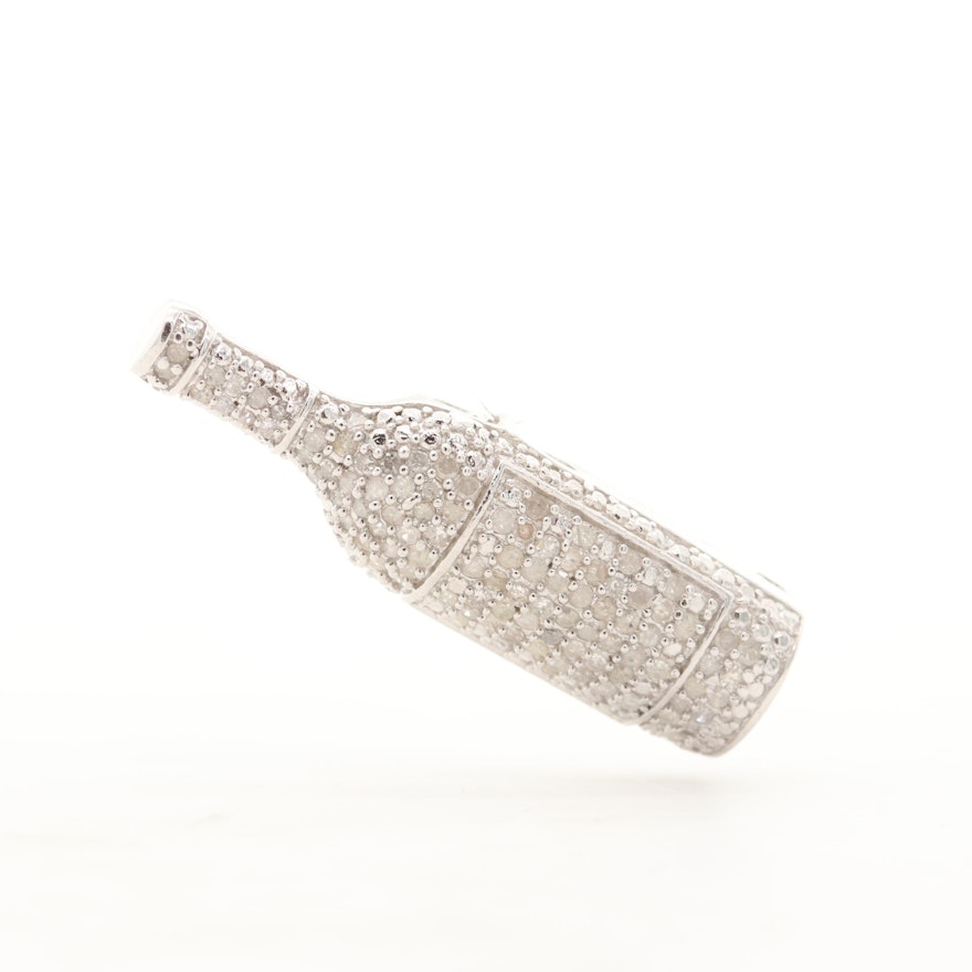 Sterling Silver Diamond Pave Wine Bottle Pendant