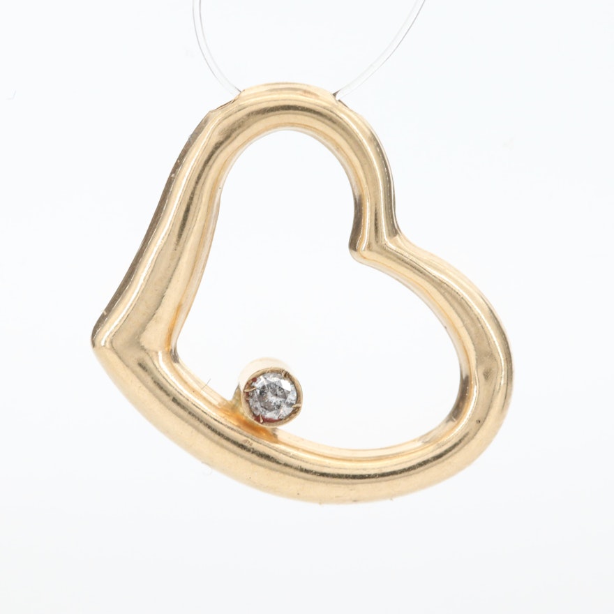 10K Yellow Gold Diamond Heart Pendant