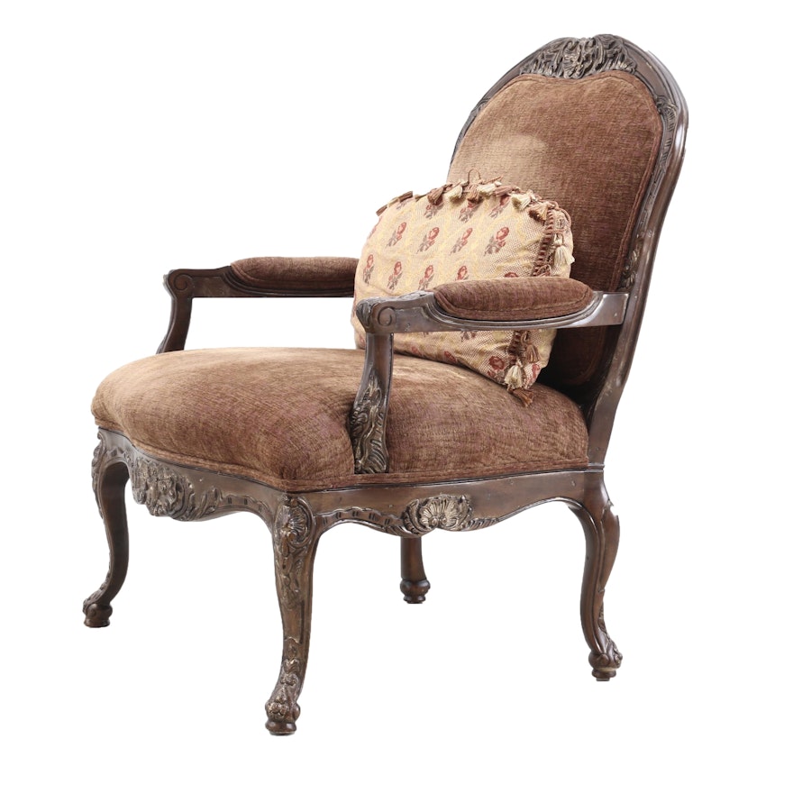 Henredon Louis XV Style Carved Wood Upholstered Armchair