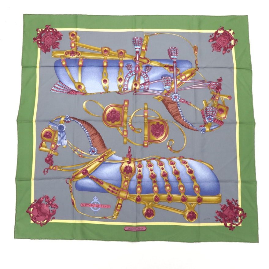 Hermès Paris "Harnais de Cour" Silk Scarf Designed by Philippe Ledoux