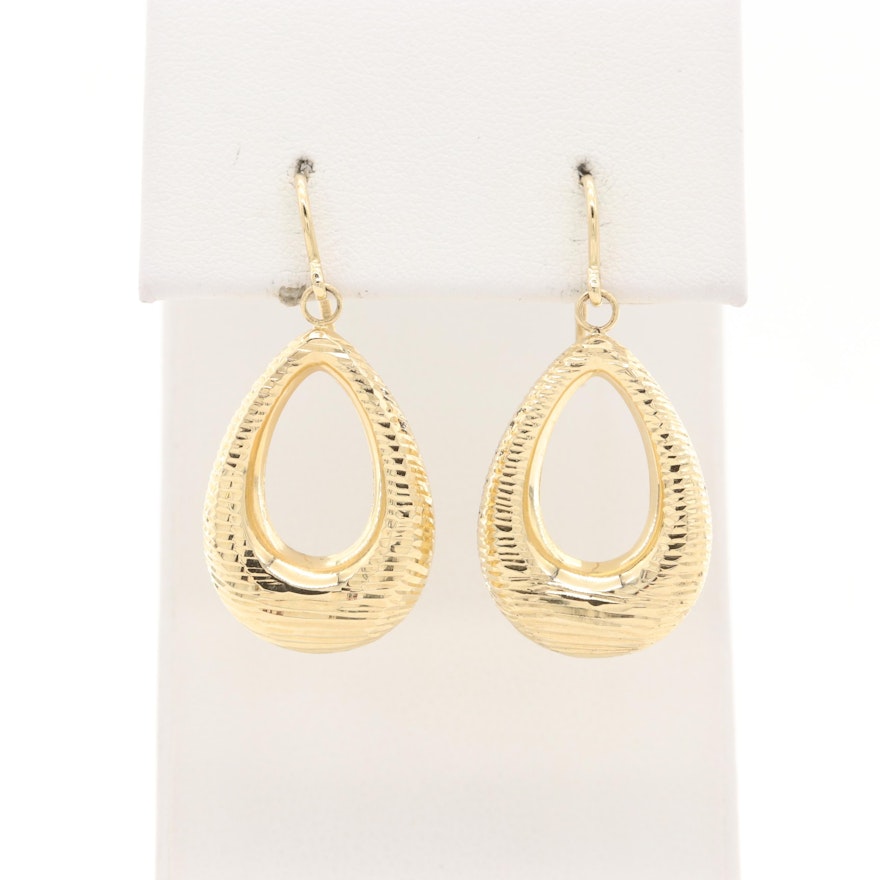 14K Yellow Gold Diamond Cut Earrings