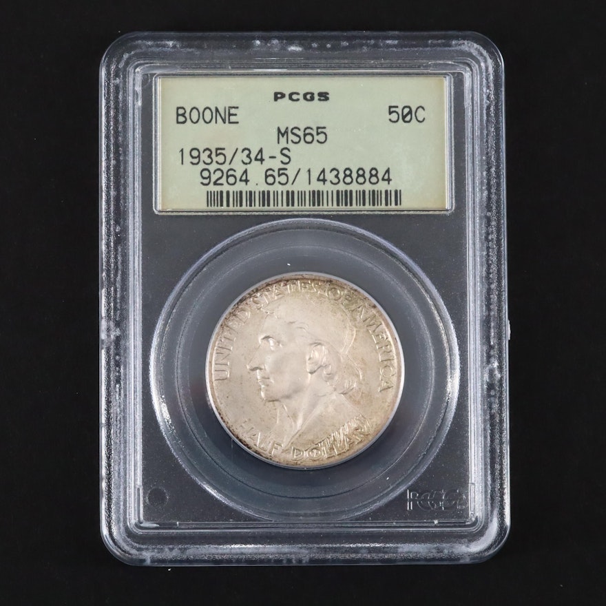 PCGS Graded MS65 1935/34-S Daniel Boone Commemorative Silver Half Dollar