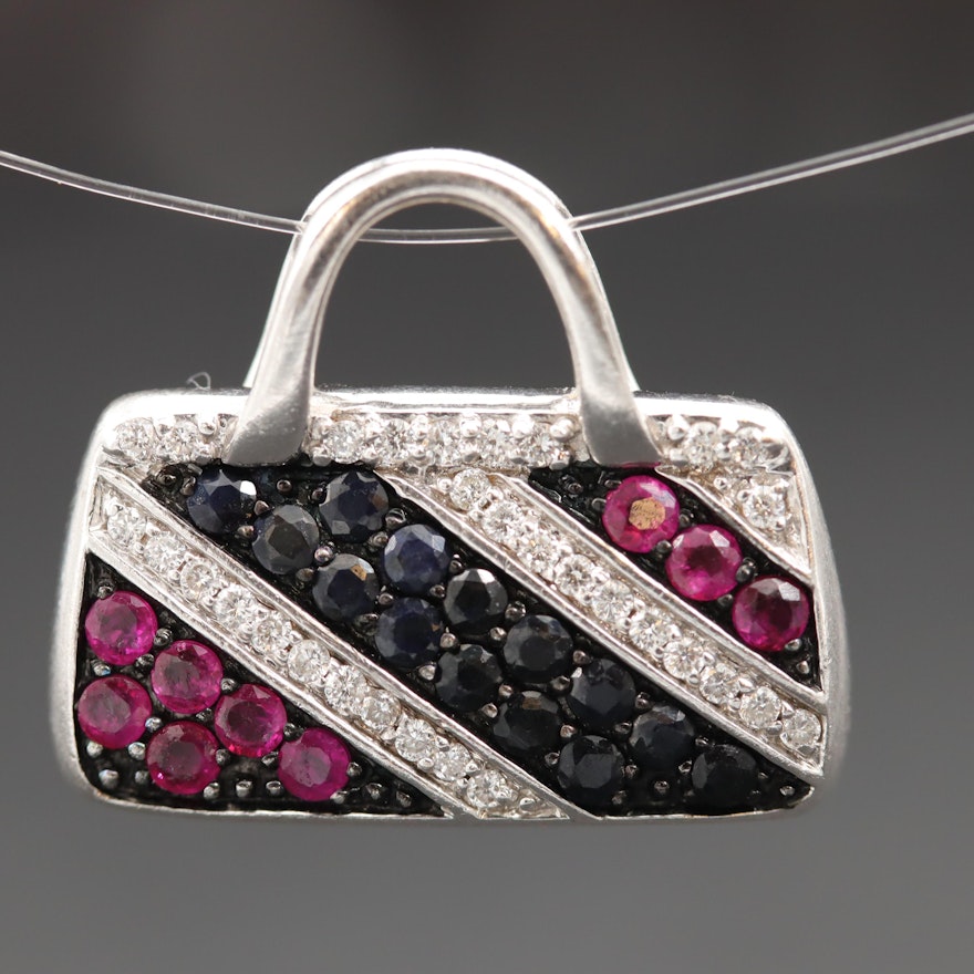 Mirabelle 18K White Gold, Sapphire, Ruby and Diamond Handbag Pendant