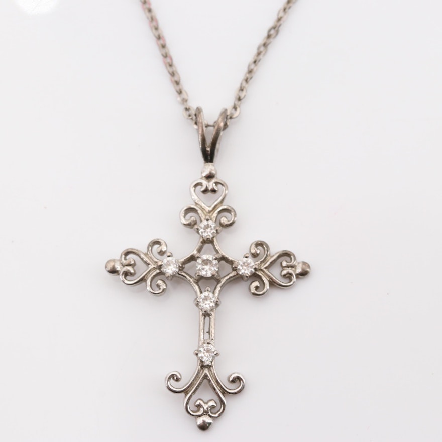 Sterling Silver Cubic Zirconia Cross Pendant Necklace