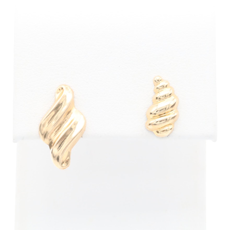 Mismatched 14K Yellow Gold Earrings