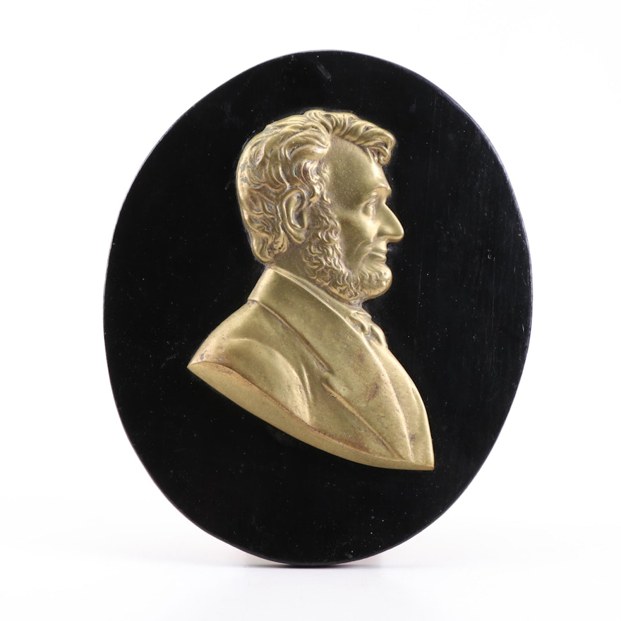 Abraham Lincoln Brass Bas Relief Wall Mount Sculpture, Vintage