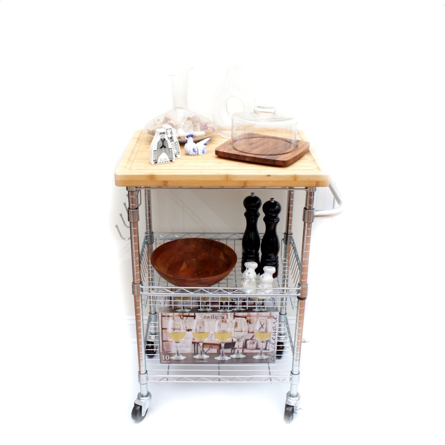 Rolling Butcher Block Cart & Accessories