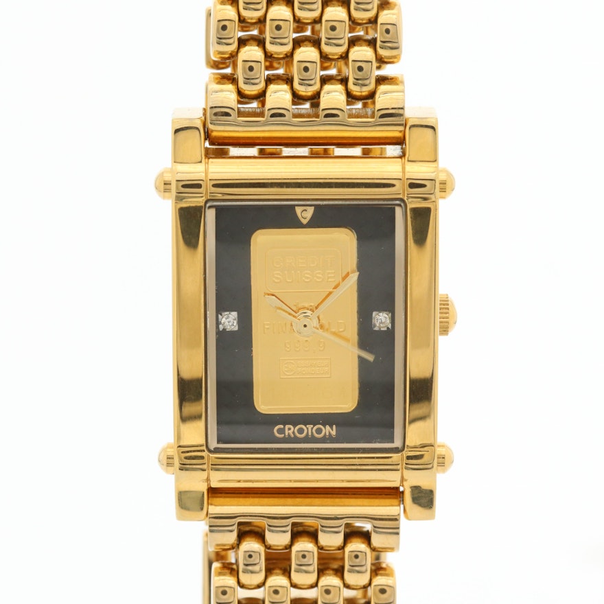 Croton Gold Ingot Dial Quartz Wristwatch