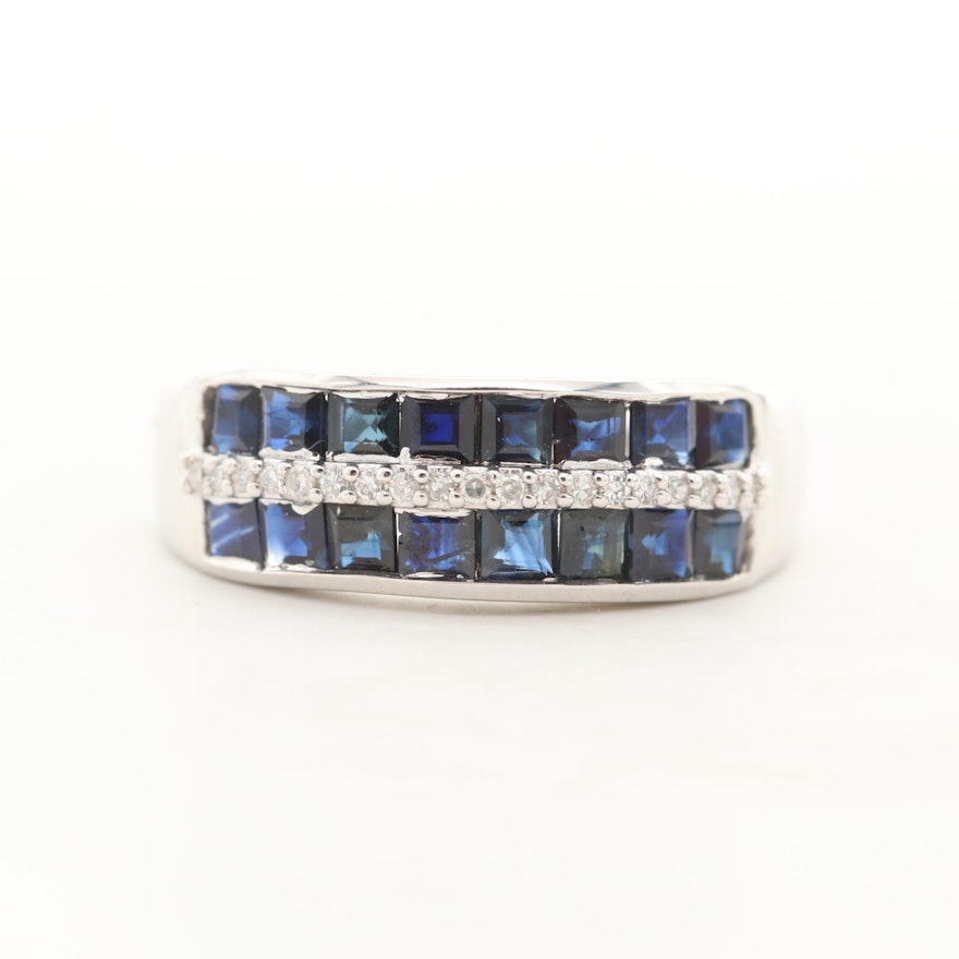 14K White Gold Sapphire and Diamond Ring