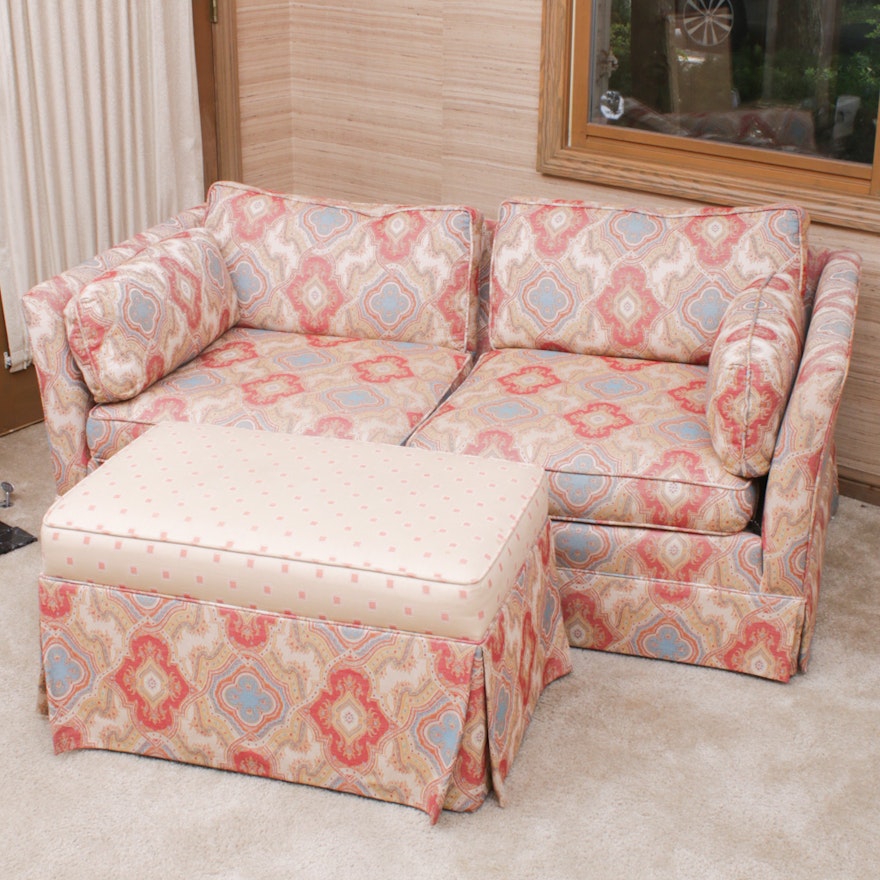 Contemporary Custom Upholstered Loveseat and Ottoman