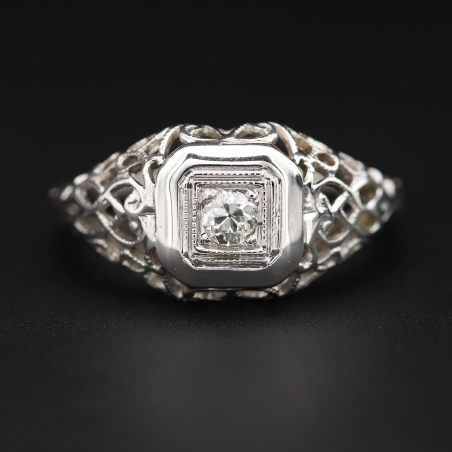 18K White Gold Diamond Filigree Ring