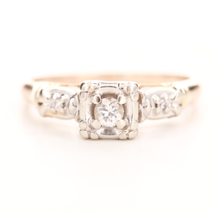 10K Yellow Gold Diamond Ring with 14K White Gold Accents