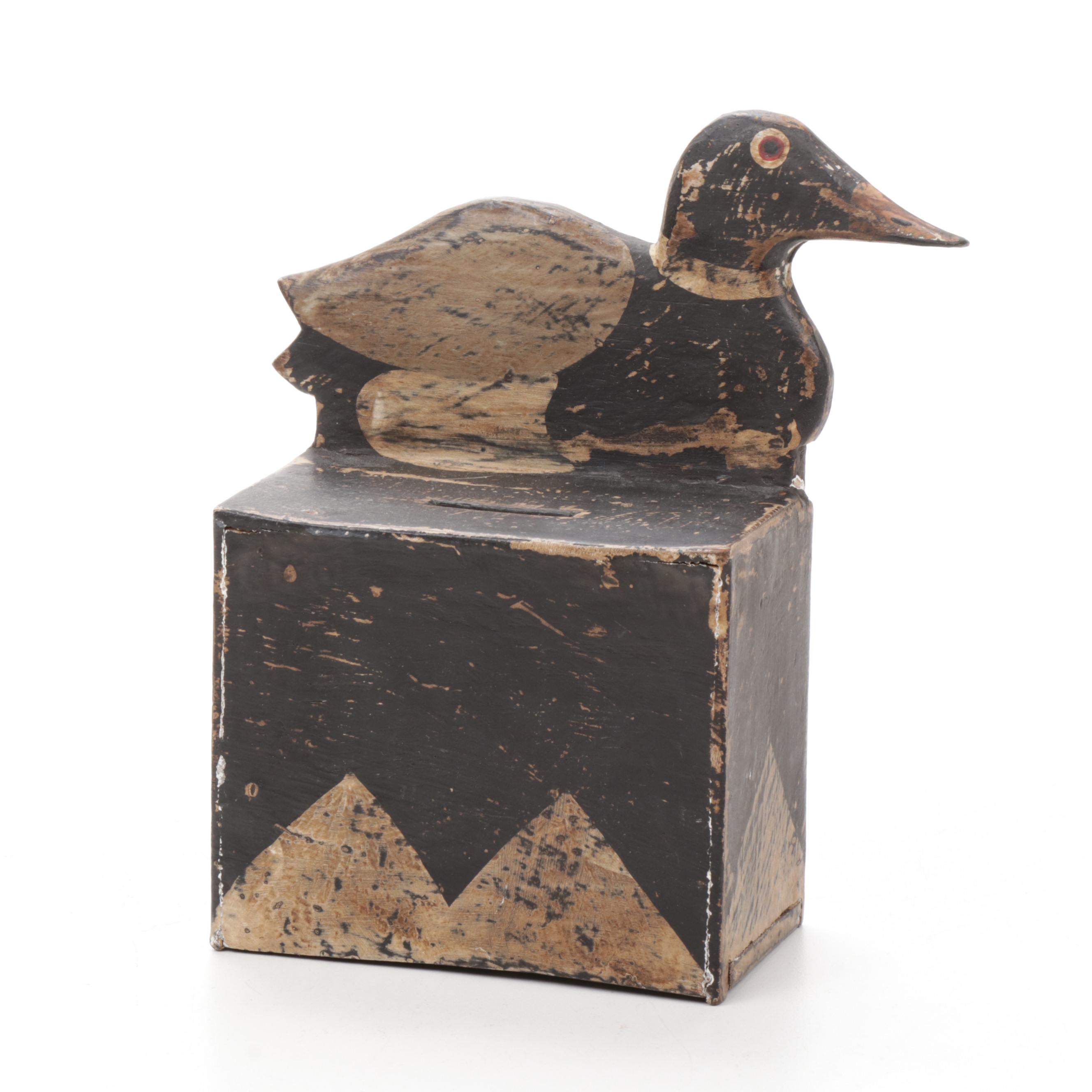 Wooden Folk Art Duck Coin Bank
