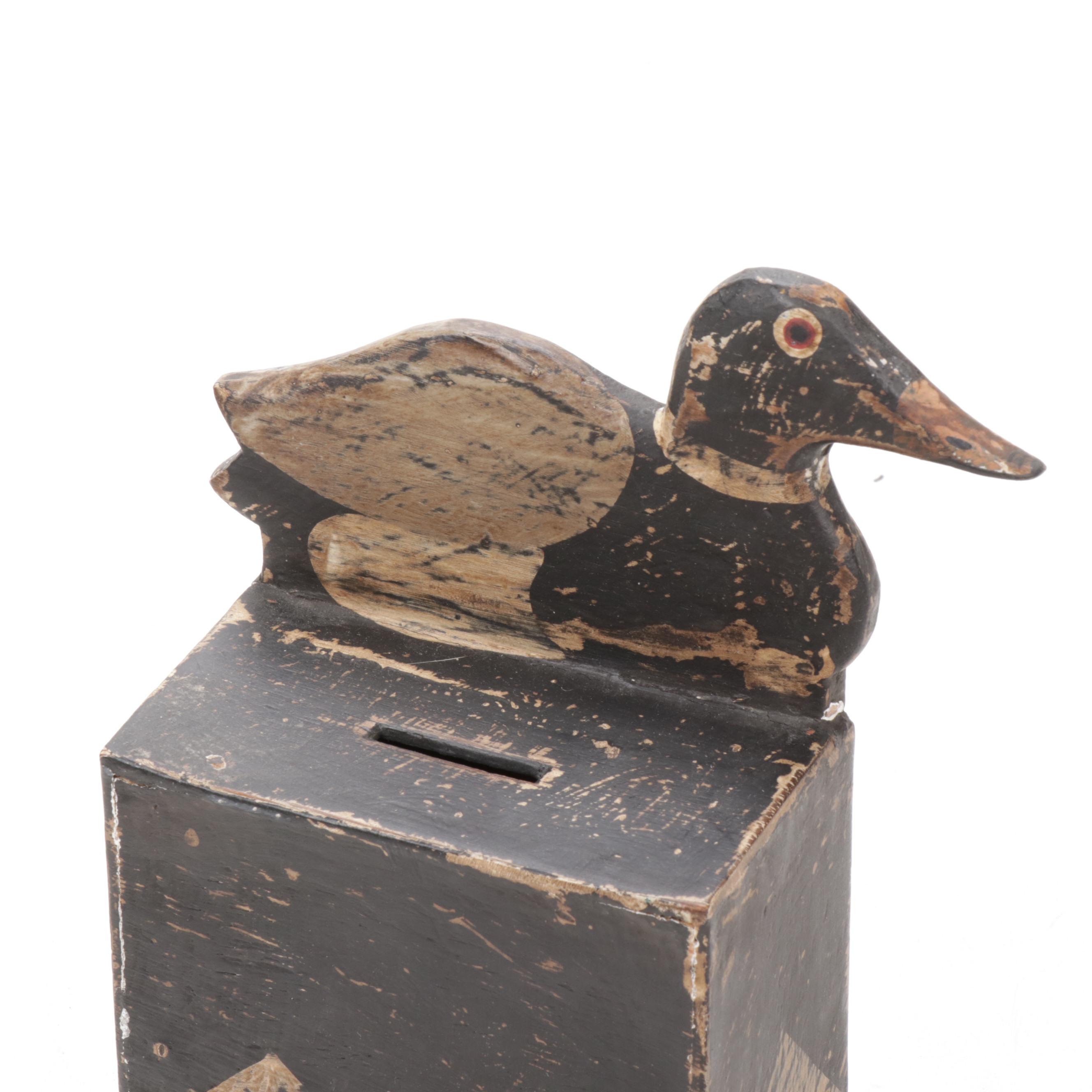 Wooden Folk Art Duck Coin Bank
