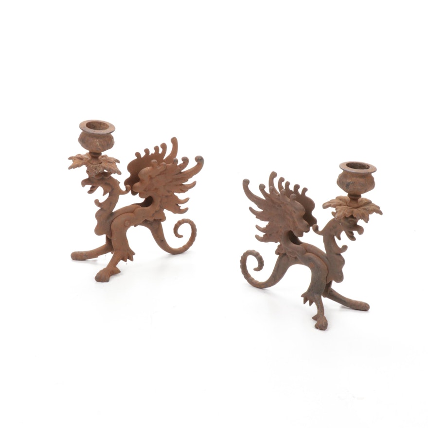 Cast Iron Griffin Candle Holders