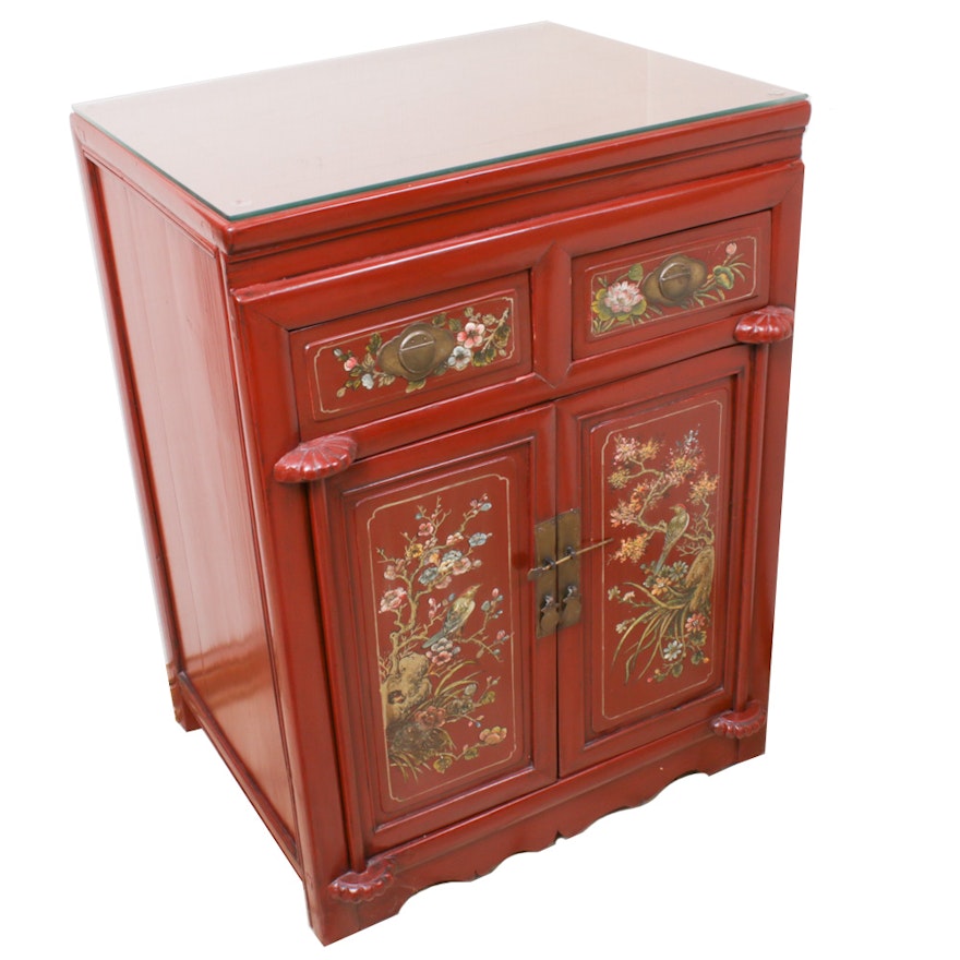 Chinese Style Paint Decorated Lacquered Cabinet