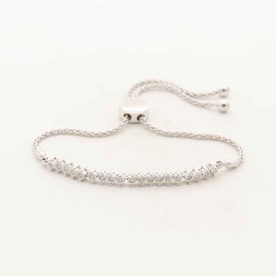 Sterling Silver Diamond Bolo Bracelet