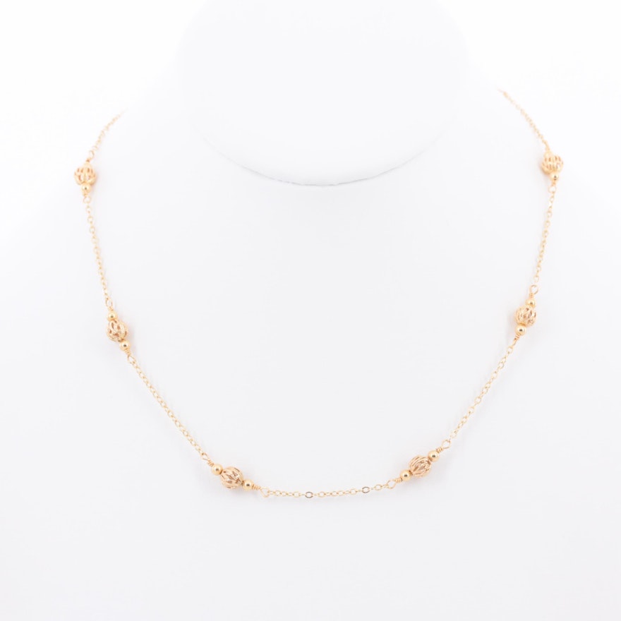 18K Yellow Gold Bead Station Necklace