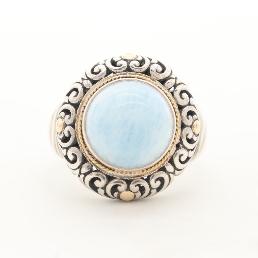 Robert Manse Sterling Silver Aquamarine Ring with 18K Yellow Gold Accents