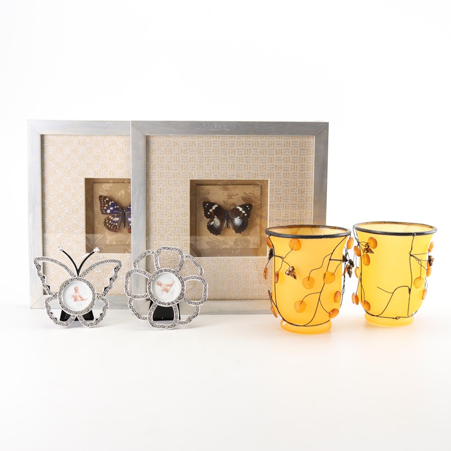 Taxidermy Butterfly Shadow Boxes with Frame and Votives