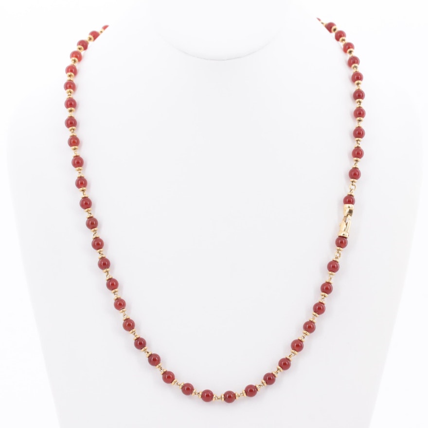 18K Yellow Gold Carnelian Necklace with Extender