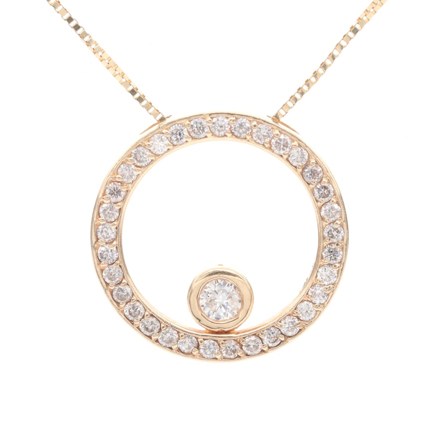 14K Yellow Gold Diamond Pendant Necklace