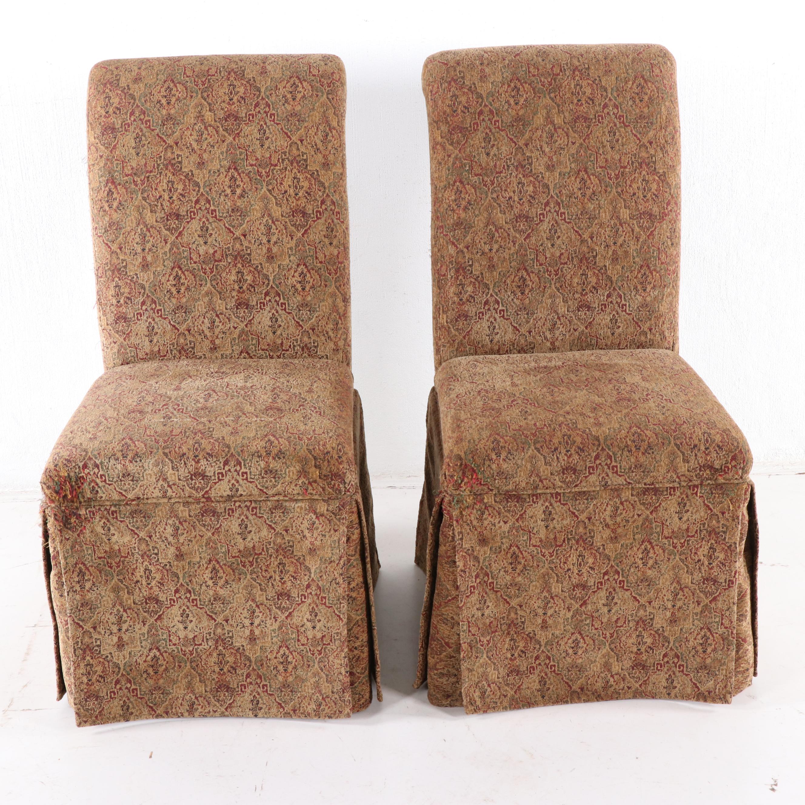 Pair of Bombay Company Upholstered Tassel Back Parsons Dining Chairs