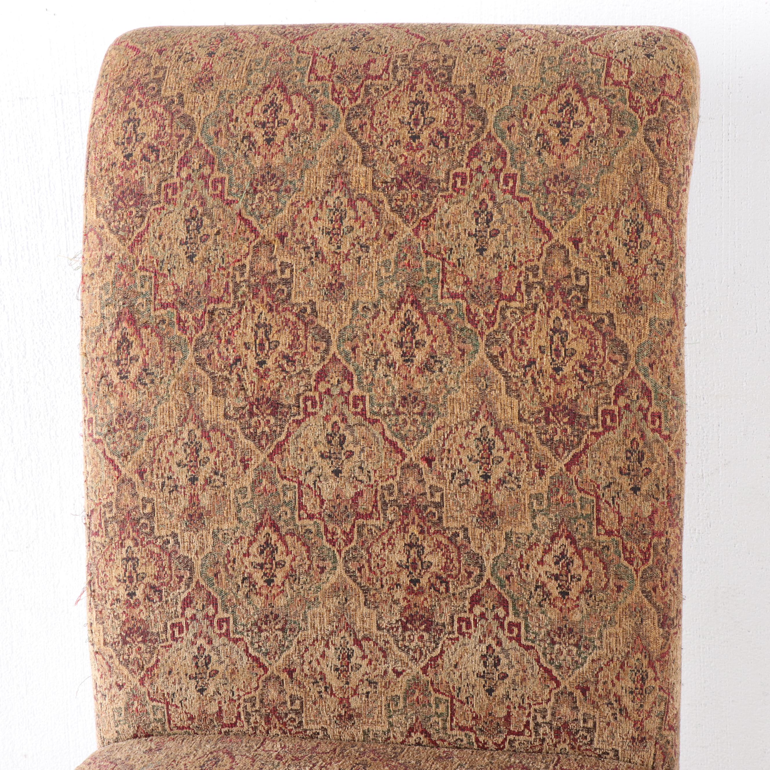 Pair of Bombay Company Upholstered Tassel Back Parsons Dining Chairs