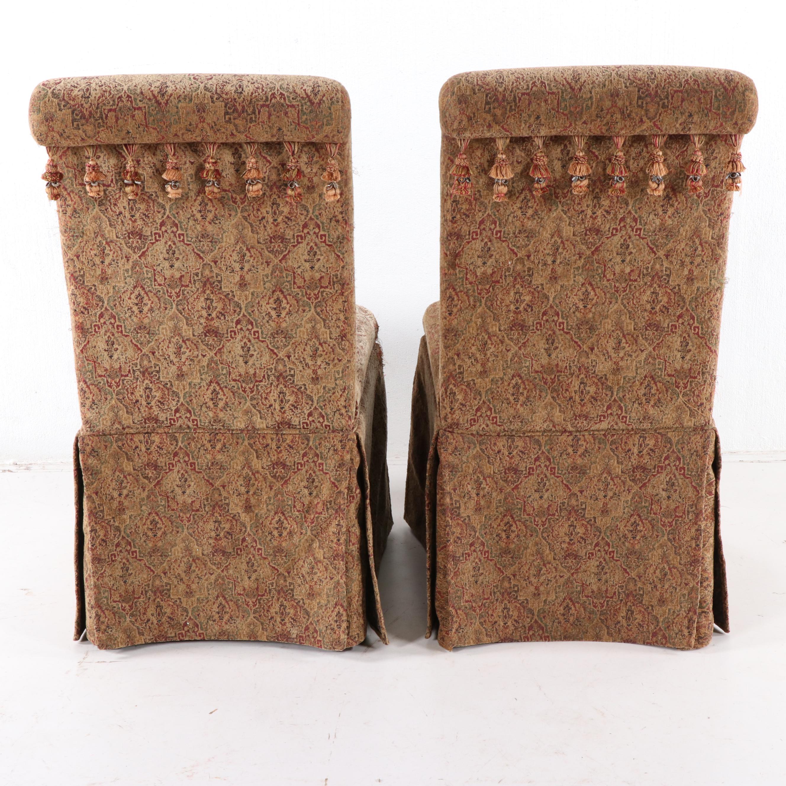 Pair of Bombay Company Upholstered Tassel Back Parsons Dining Chairs