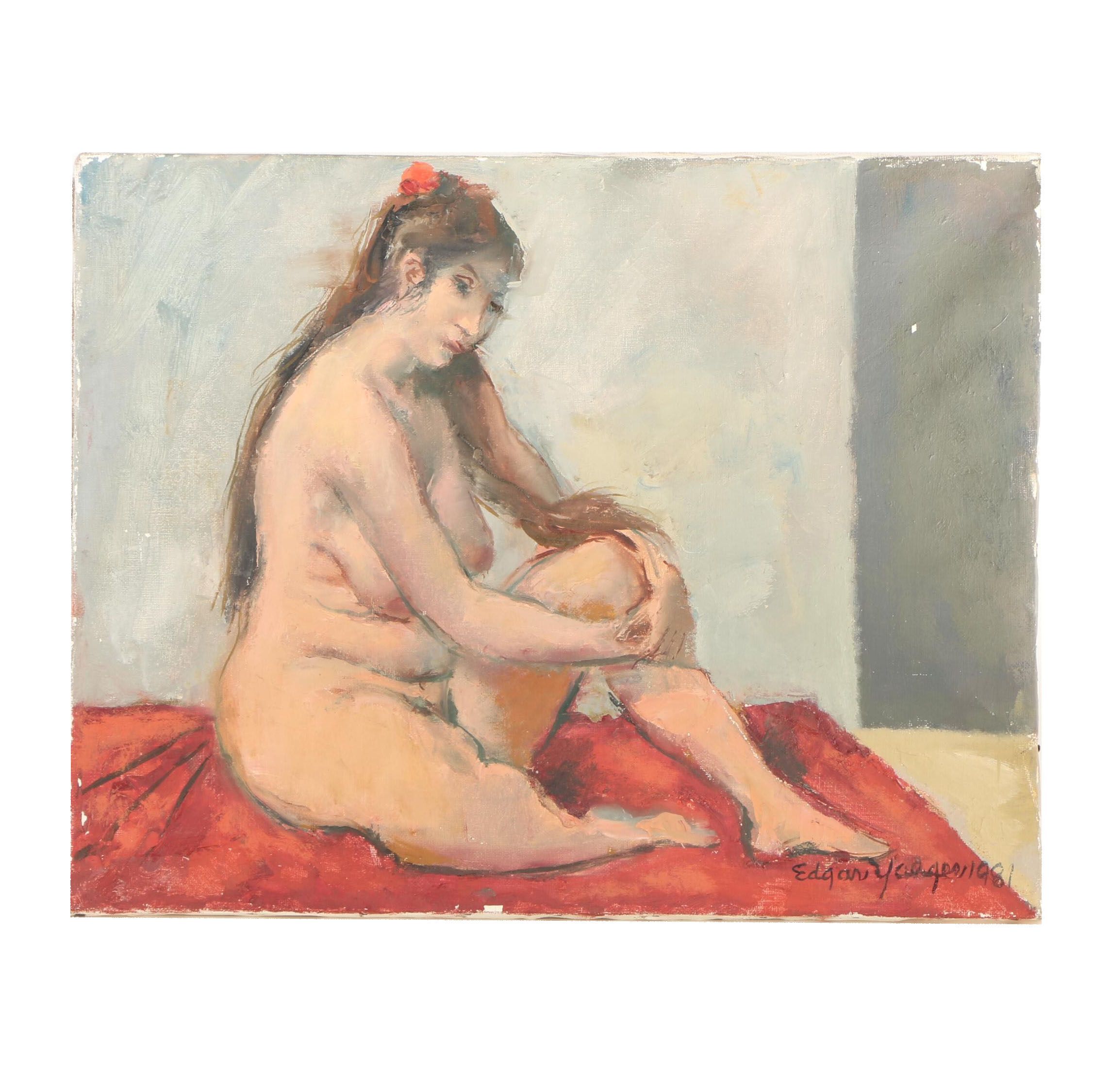 Edgar Yaeger 1981 Figural Oil Painting of Female Nude