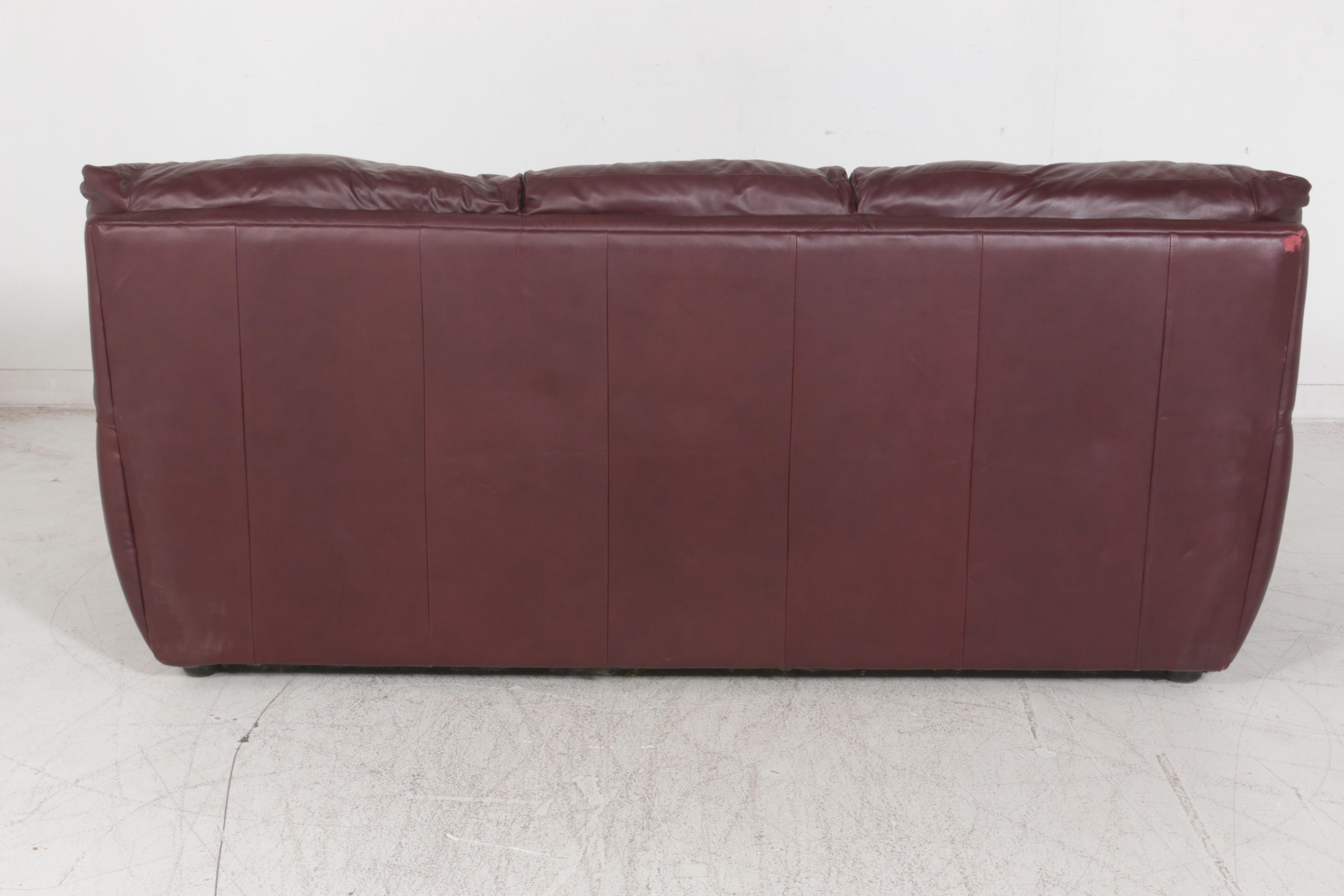 Maroon Leather Sofa, Late 20th Century