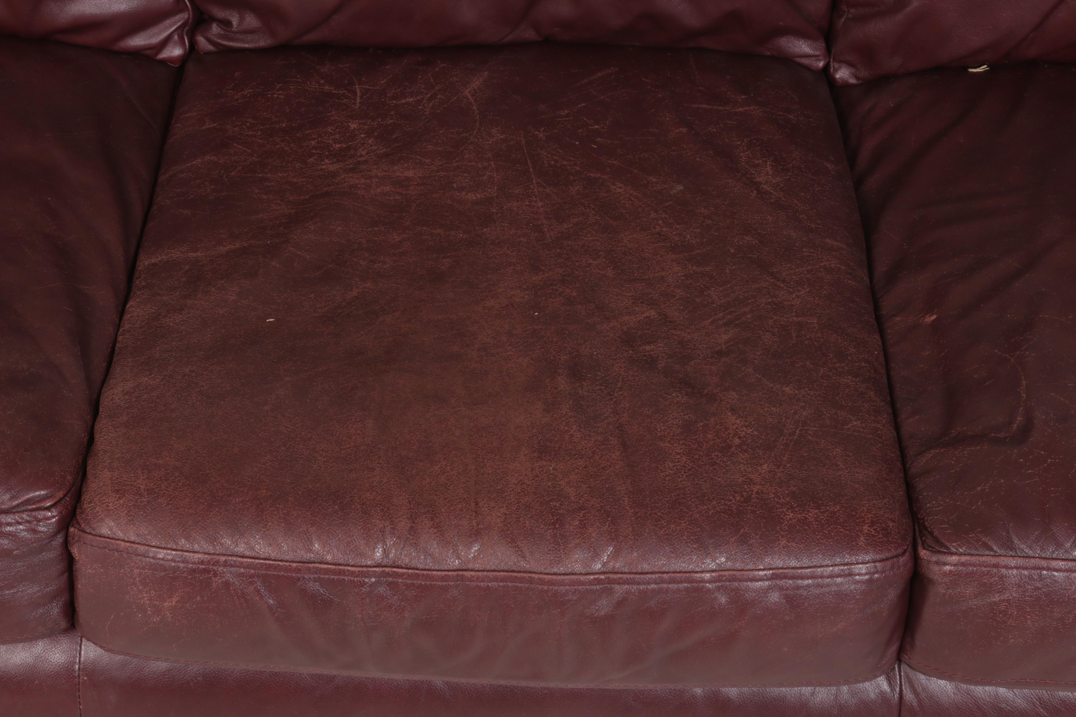 Maroon Leather Sofa, Late 20th Century