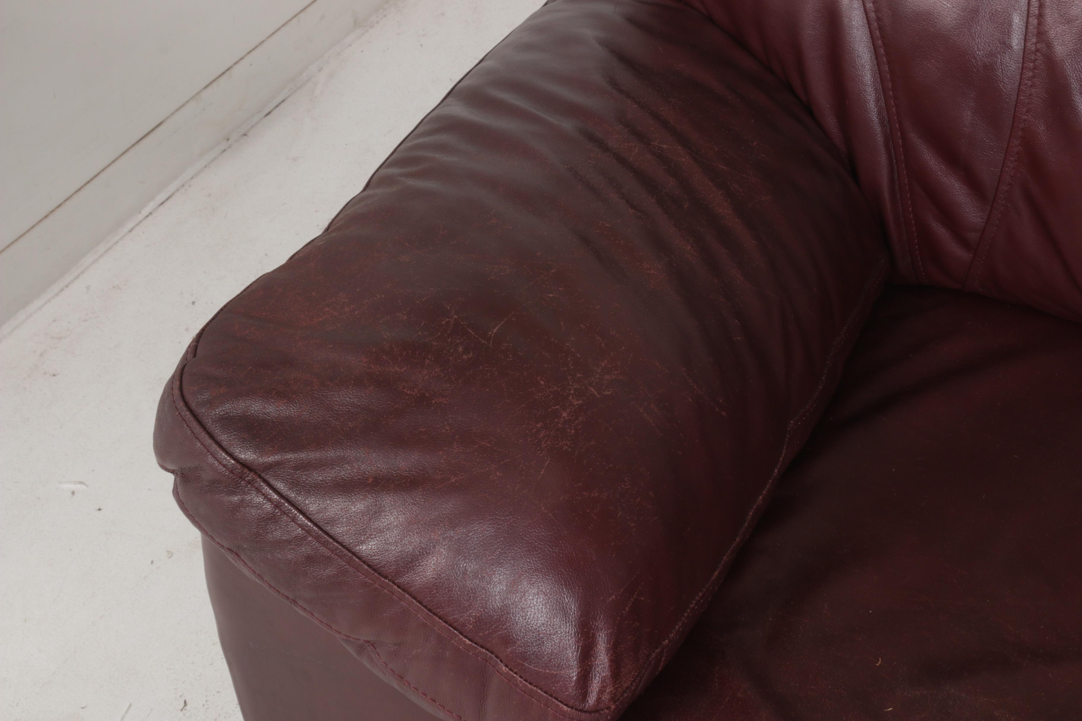 Maroon Leather Sofa, Late 20th Century