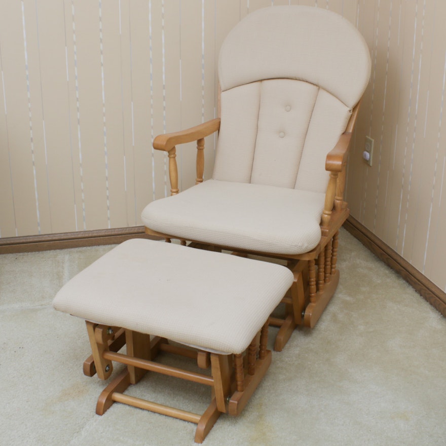 Hardwood Gliding Rocking Chair and Footstool