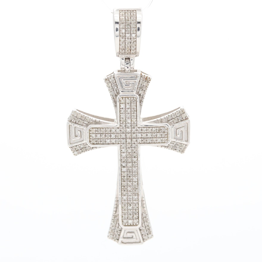 14K White Gold Diamond Cross Pendant