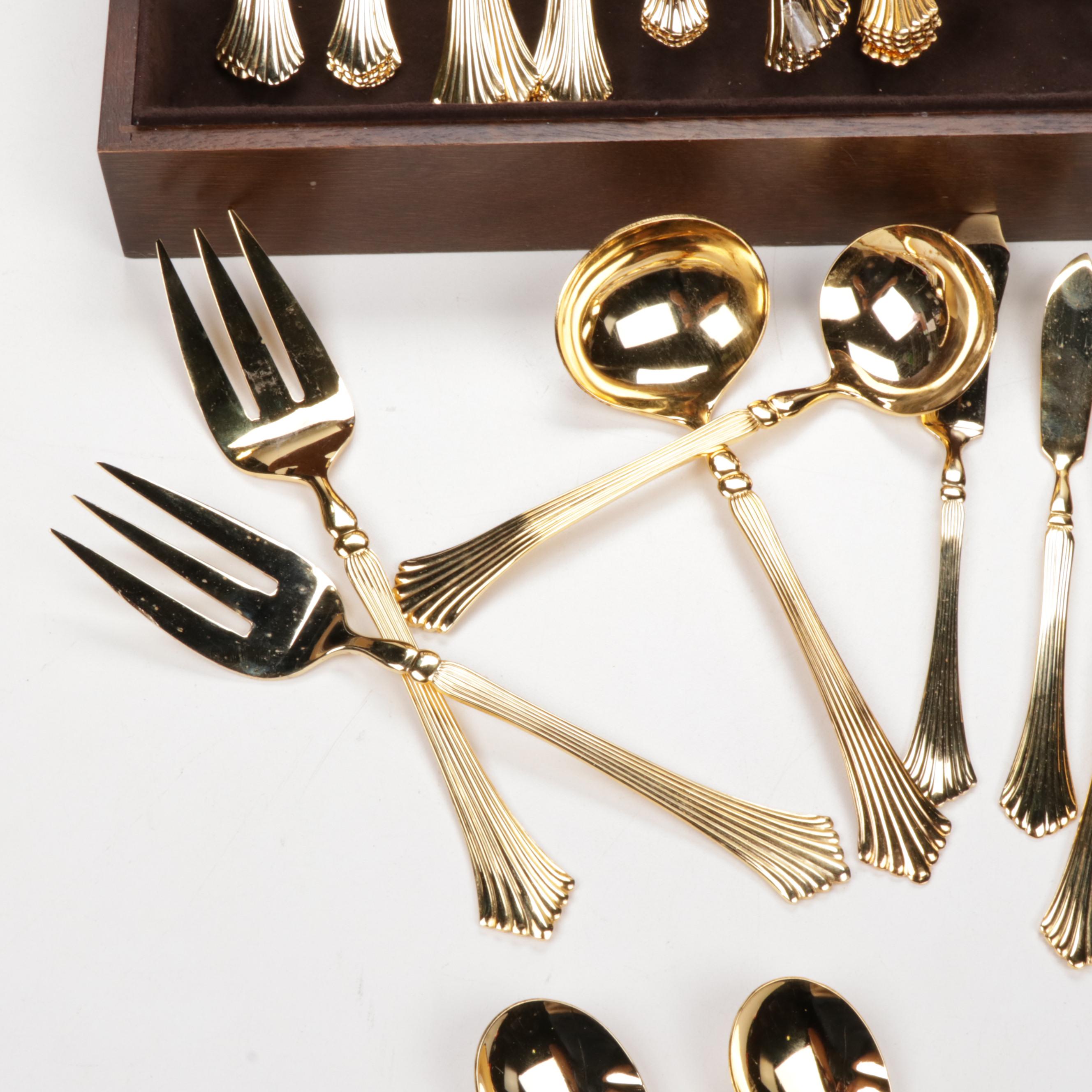 Gold-Tone Flatware in Box Featuring Royal Gallery "Spun Gold"