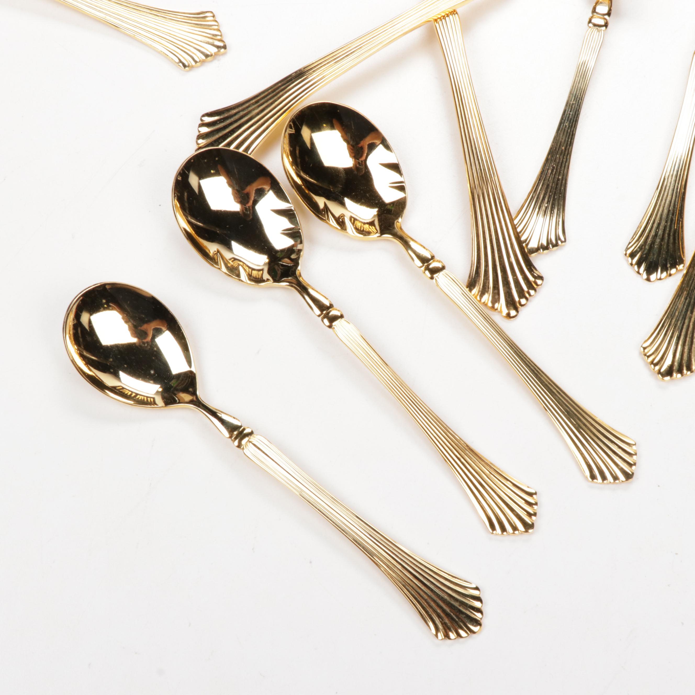 Gold-Tone Flatware in Box Featuring Royal Gallery "Spun Gold"