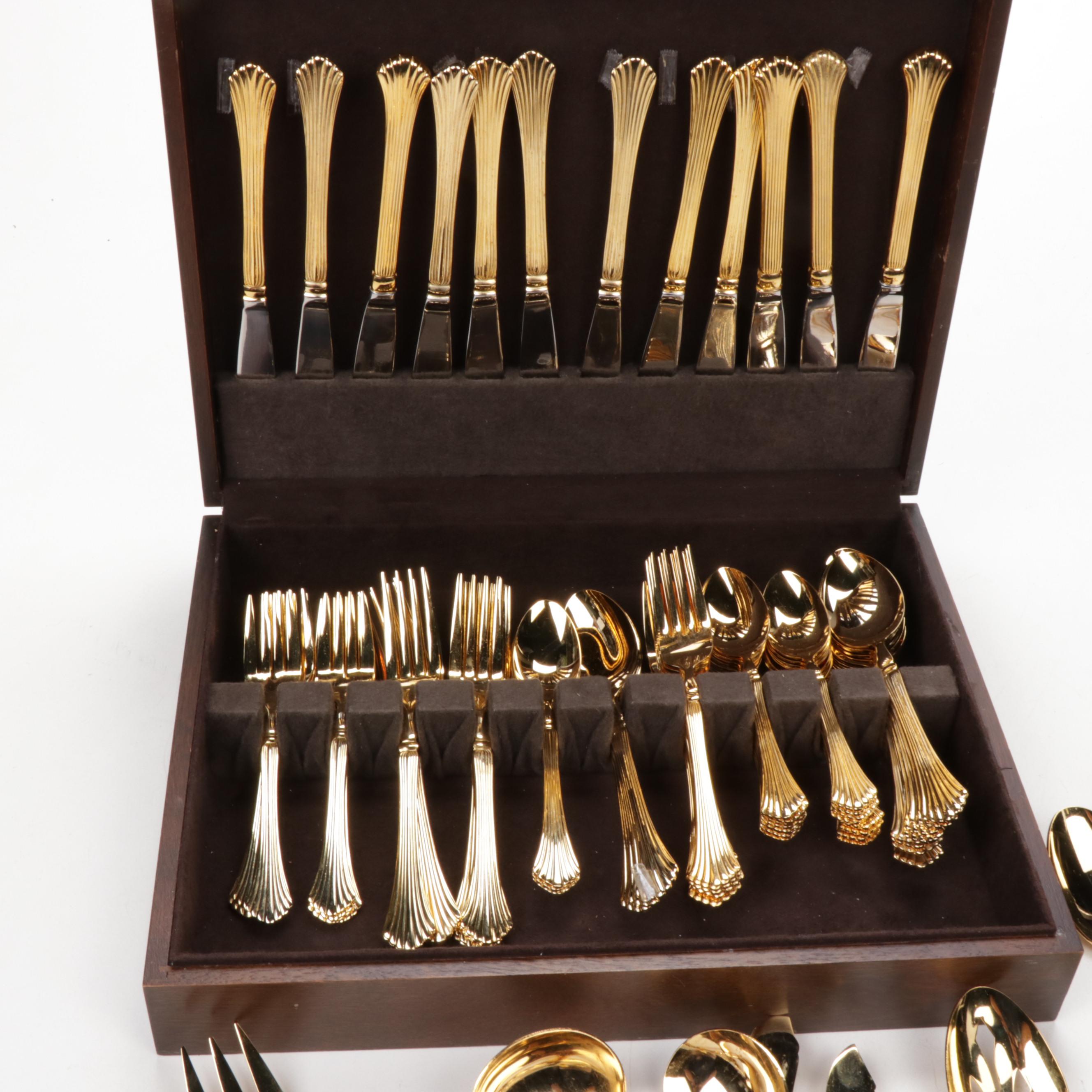 Gold-Tone Flatware in Box Featuring Royal Gallery "Spun Gold"