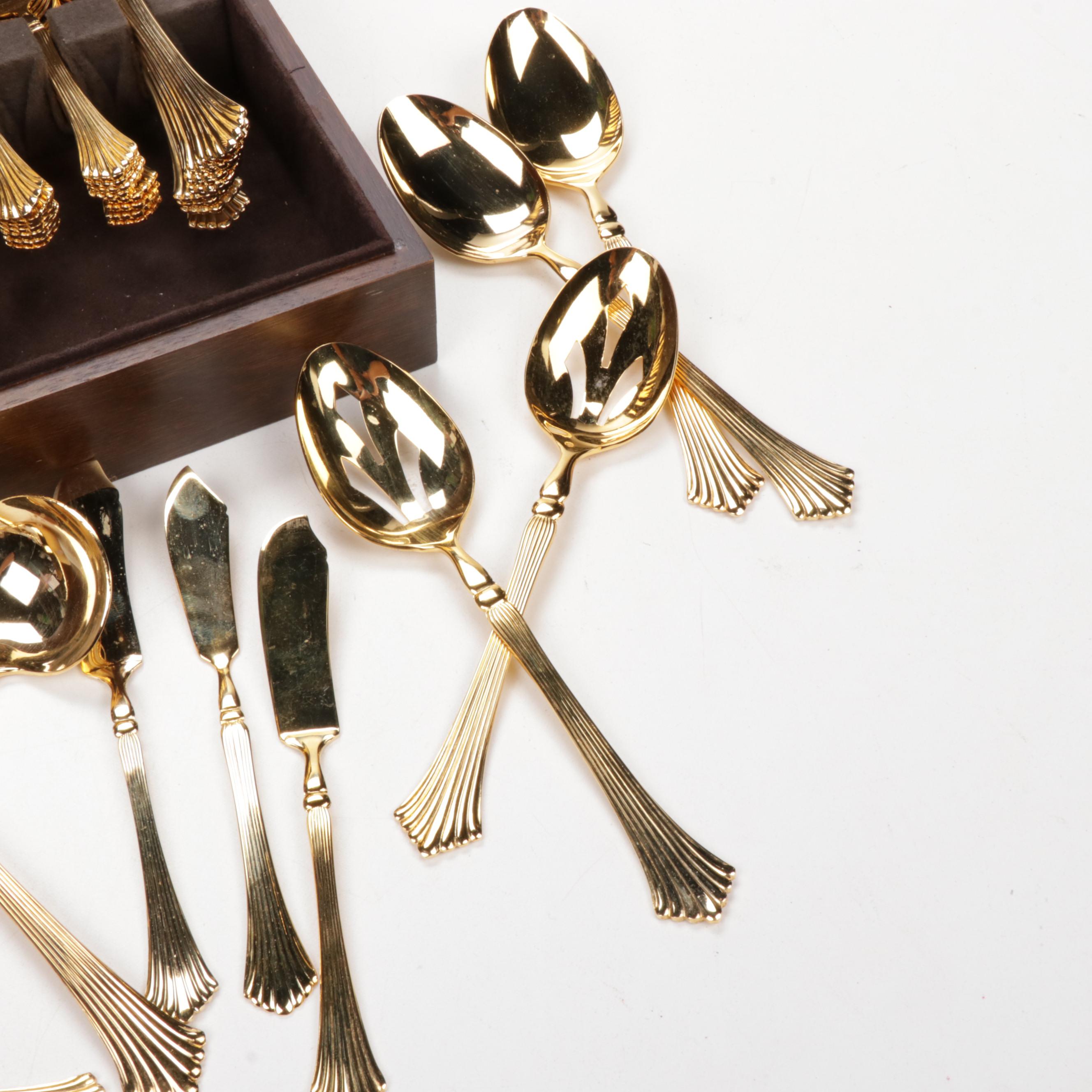Gold-Tone Flatware in Box Featuring Royal Gallery "Spun Gold"